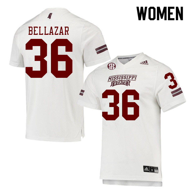 Women #36 Jacoby Bellazar Mississippi State Bulldogs College Football Jerseys Stitched Sale-White - Click Image to Close